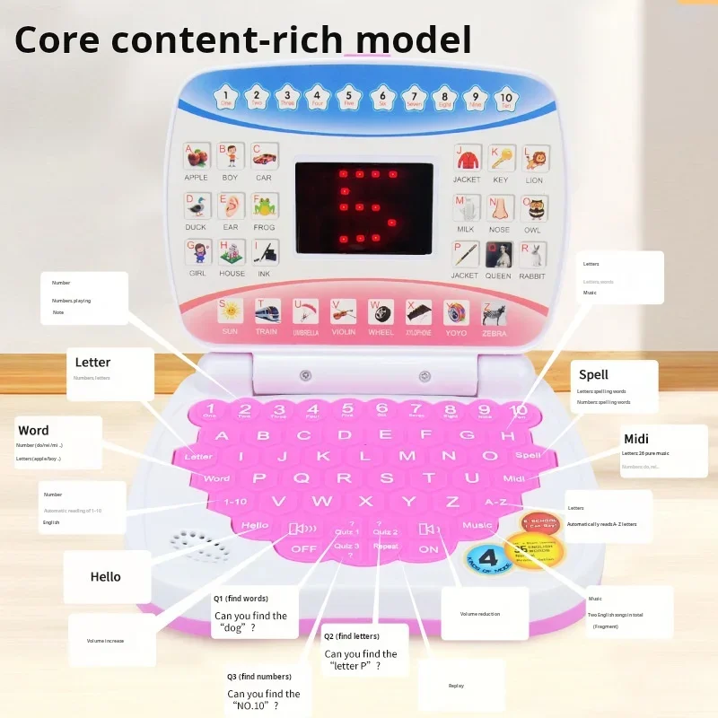 ألعاب تعليم اللغة الإلكترونية لمرحلة ما قبل المدرسة، آلة تعلم الكمبيوتر المحمول، هدية للأطفال الصغار، تطوير المهارات المعرفية