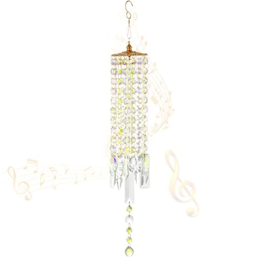 

Crystal Wind Chimes for Outside with Rainbow Light Reflections Glass Bells and Rose Gold Alloy Hooks Indoor Outdoor Decor for H