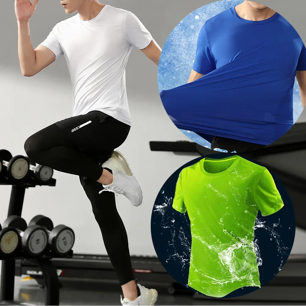 Casual O Neck Quick Drying T-Shirts Slim Short Sleeve Tee Solid Color Walking Runing Gym Sports Tops T Shirt Clothing For Men