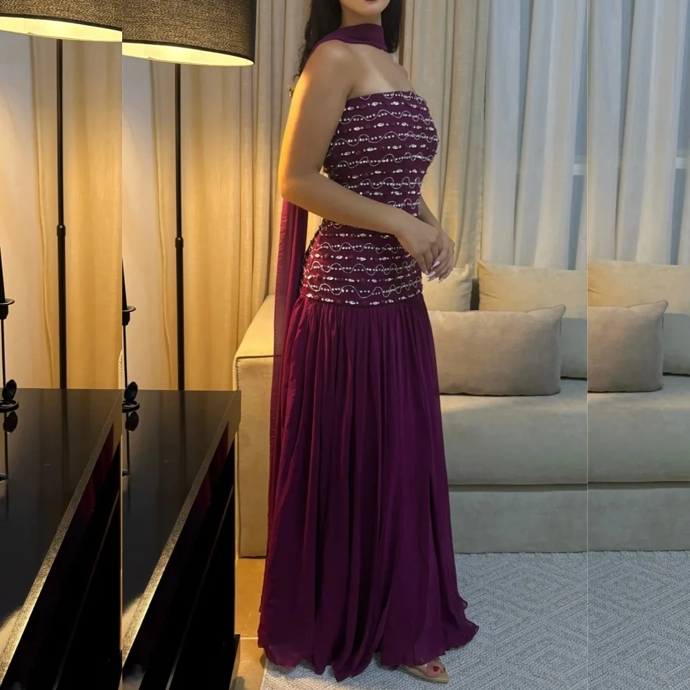 Robe de soirée longue en mousseline de soie violette, perlée, sur mesure, Pastrol, Jersey unisexe, rétro, dubaï, saoudien, arabe, bal personnalisé