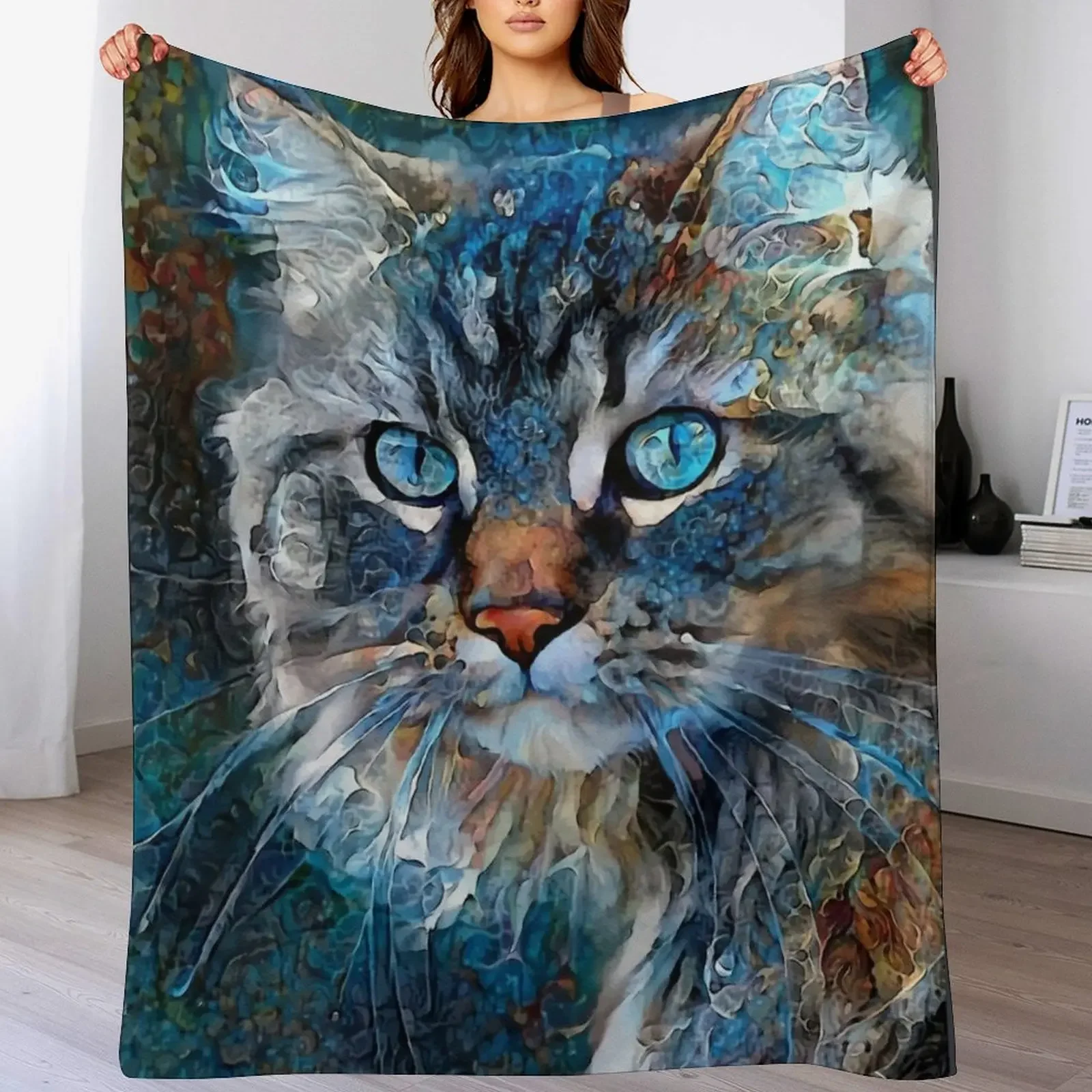 Couverture décorative Rutger, chat, chaton, peintures de Lea Roche, couverture douce toutes saisons pour canapé