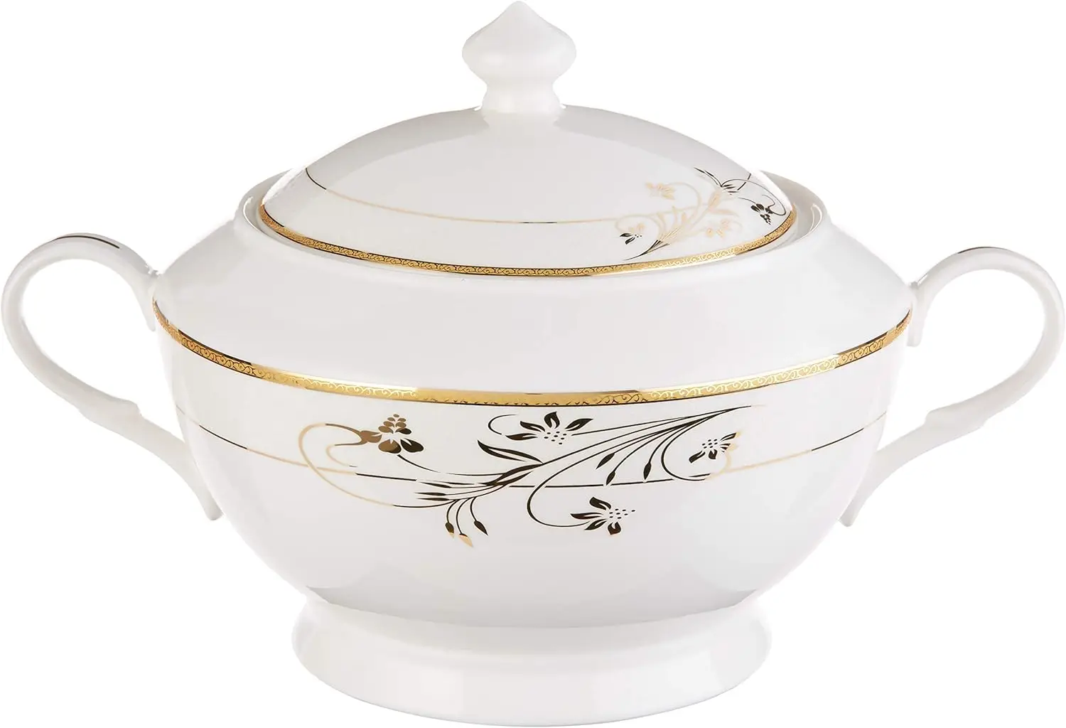 

Bone China Souptureen with Lid, Rosalia Pattern, Gold,Great for hot or cold foods