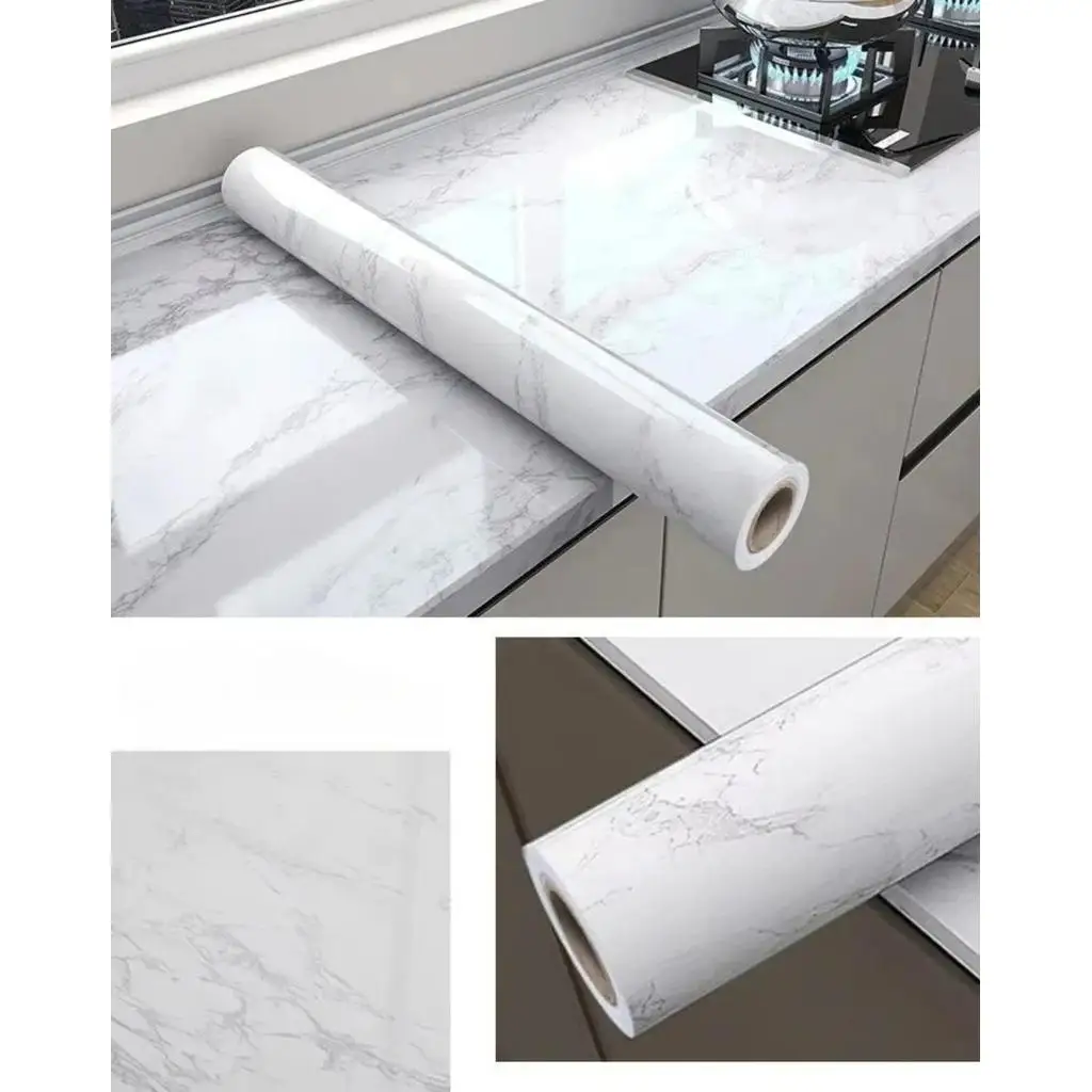 Marble Self‑Adhesive Wall Cover Sticker Vinyl Wallpaper Waterproof Heat‑Resistant for Kitchen Countertop Bathroom Cabinet Decor