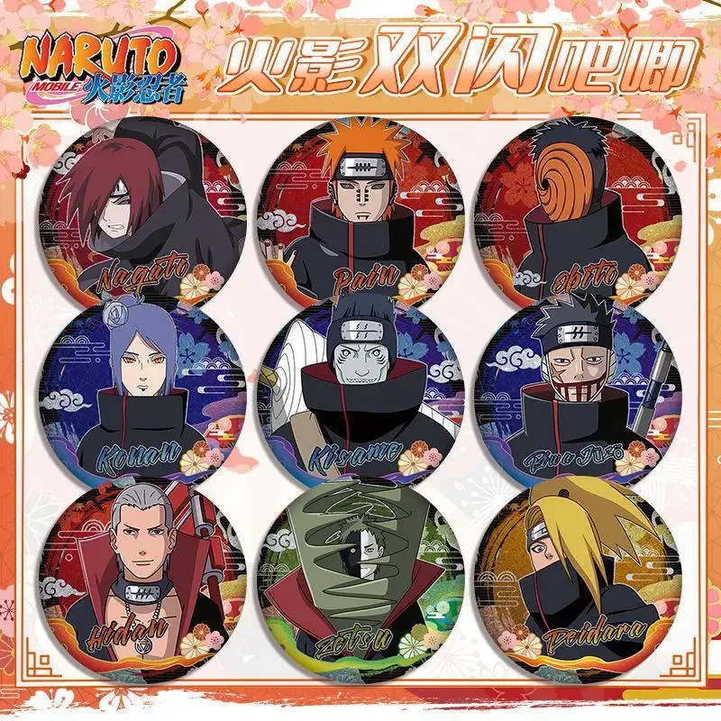 Klasyczne anime Naruto Akatsuki Pain Uchiha Itachi Deidara Konan 58mm i 78mm HD podwójna błyskowa odznaka Anime peryferyjny prezent dla studentów