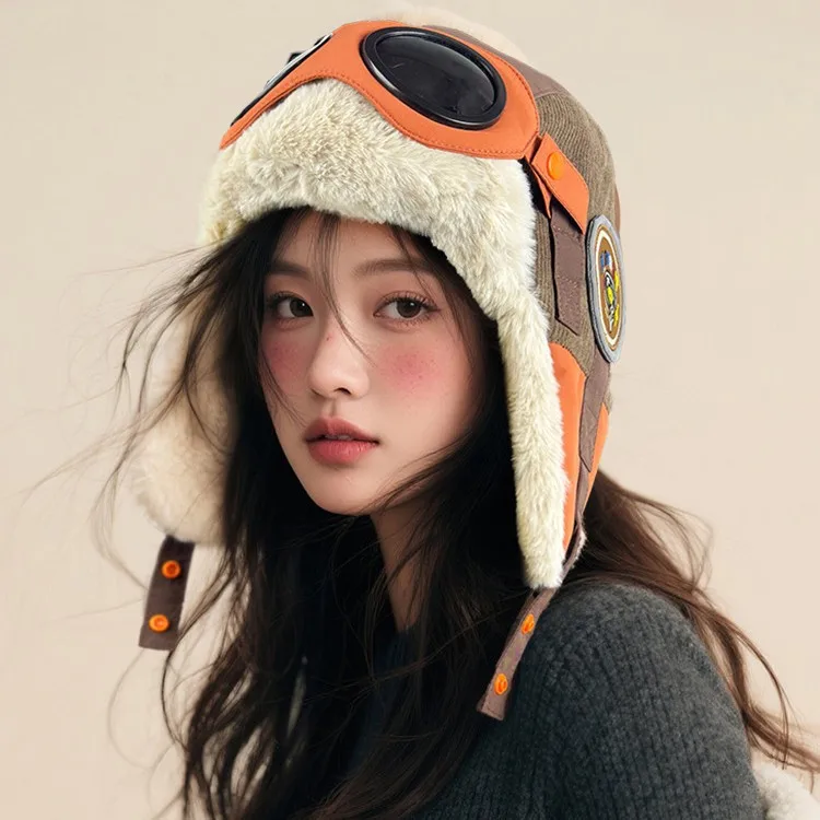 

Женская зимняя шапка-авиатор с очками, ветрозащитная маска, шапочка, термоушанка, лыжная маска, модная кепка-пилот для зимних видов спорта