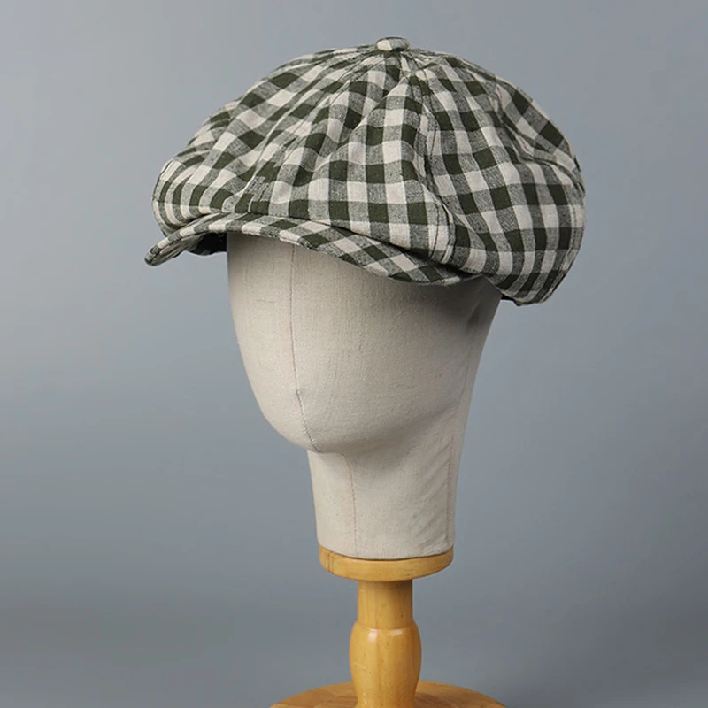 Berretto ottagonale donna uomo cappello strillone plaid accessorio traspirante per viaggi casual estivi primavera autunno all'aperto