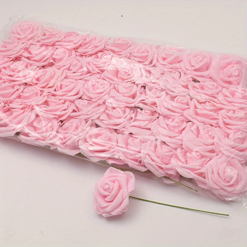 50 teile/paket Weiß PE Rose Künstliche Blume Kopf Mit Stiel DIY Bouquet Hochzeit Party Dekoration Sammelalbum Liefert – Detail 12