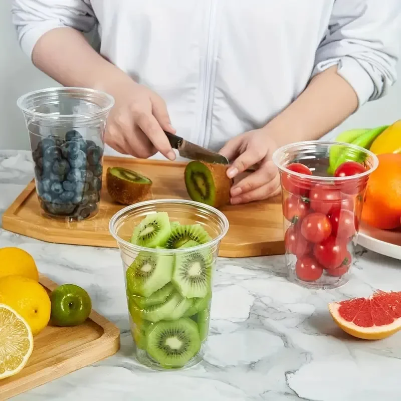 10-100 قطعة أكواب بلاستيكية شفافة للاستعمال مرة واحدة مع أغطية للقهوة المثلجة والحليب والشاي وعصير الآيس كريم والحلوى والحفلات والمقهى والمشروبات الباردة #5