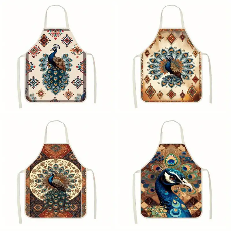 

Peacock Ethnic Pattern Apron Linen Apron, Suitable For Kitchen Cooking, Parent-Child Interaction, Painting And Other Scenarios