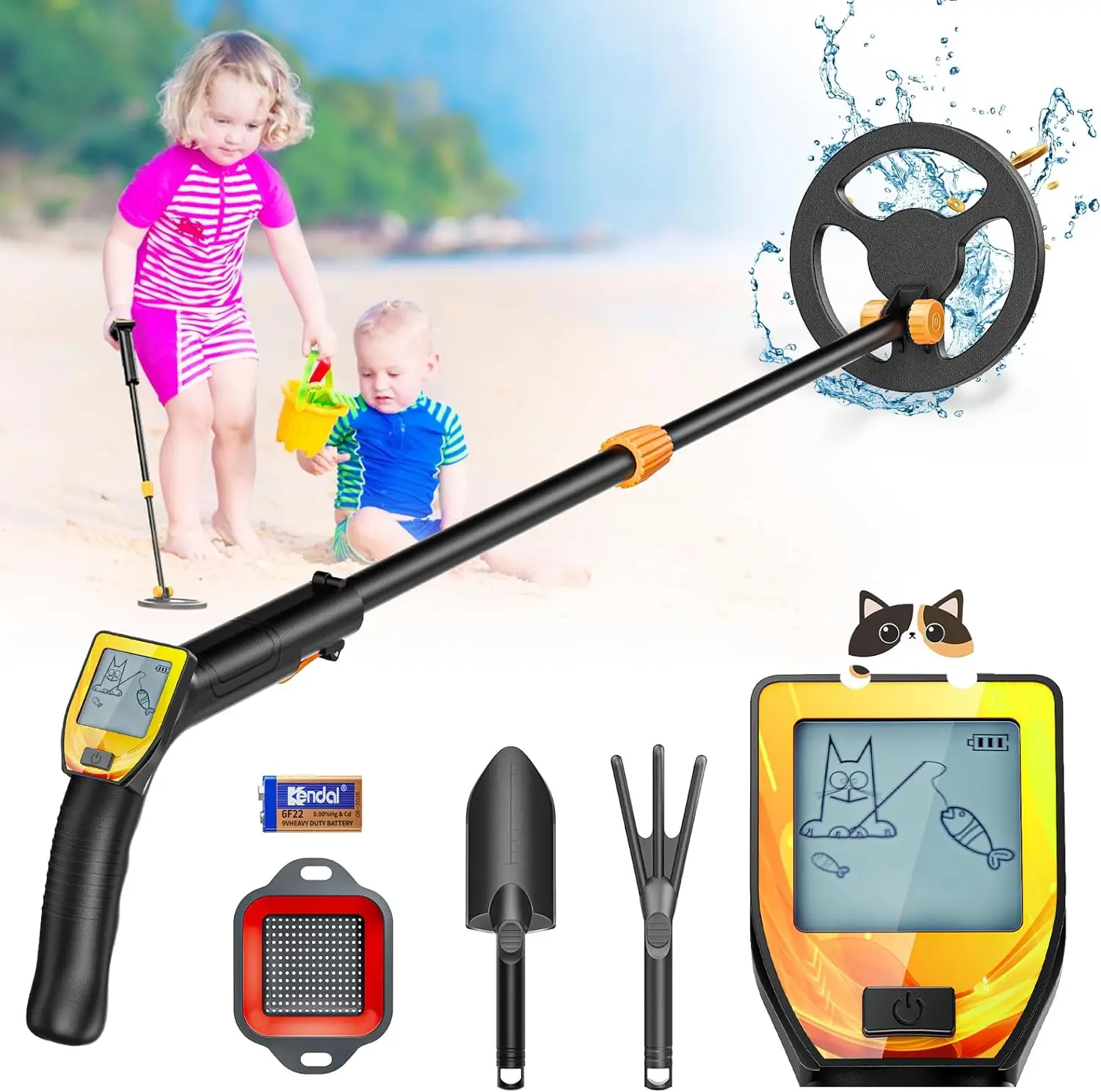 Metal detector for children, lightweight adjustable length metal detector with LCD screen and waterproof search coil