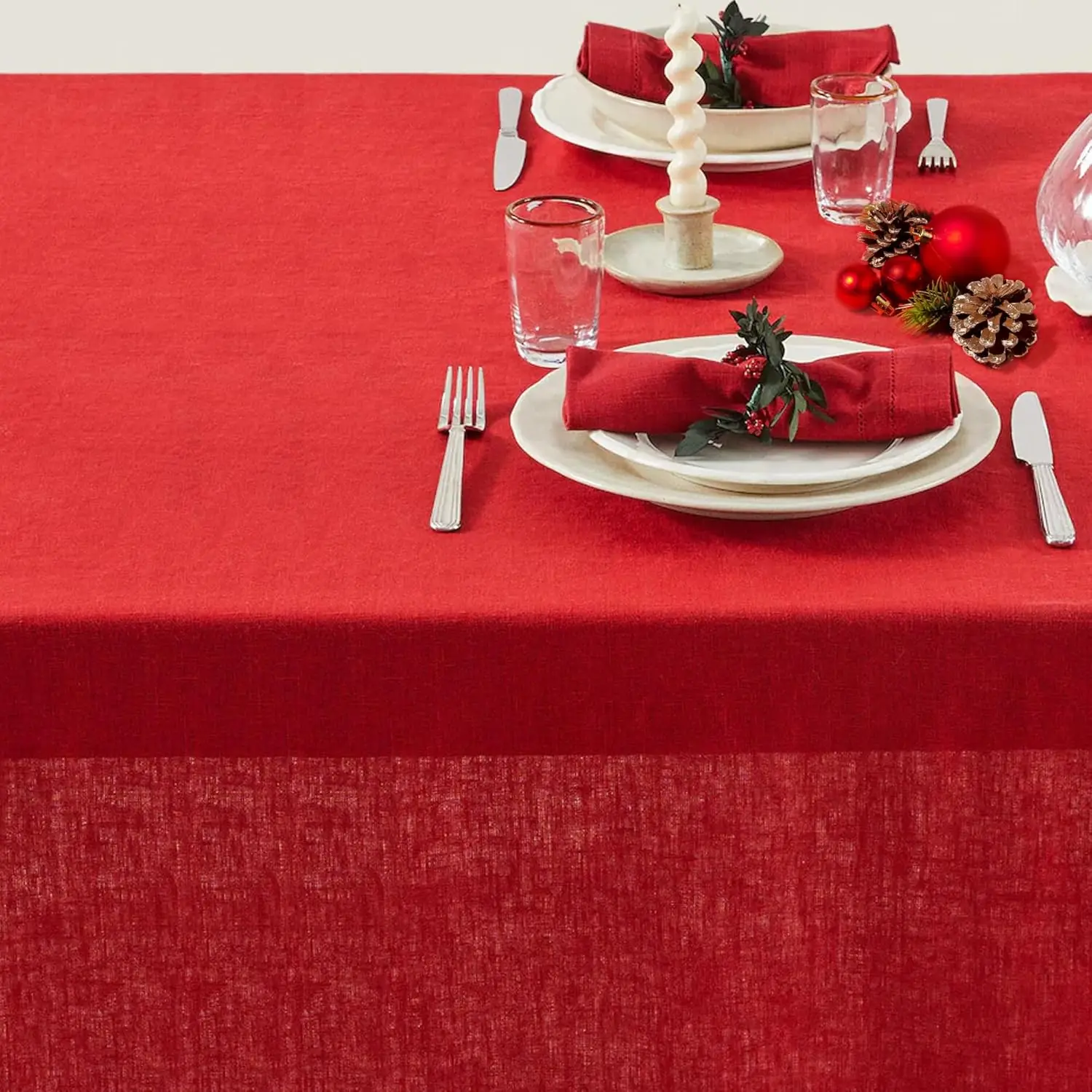 Ashley Madden Red Linen Tablecloth 60 X 90 | 100% Pure Linen Table Cloth | Perfect Table Linens For Christmas, Thanksgiving,