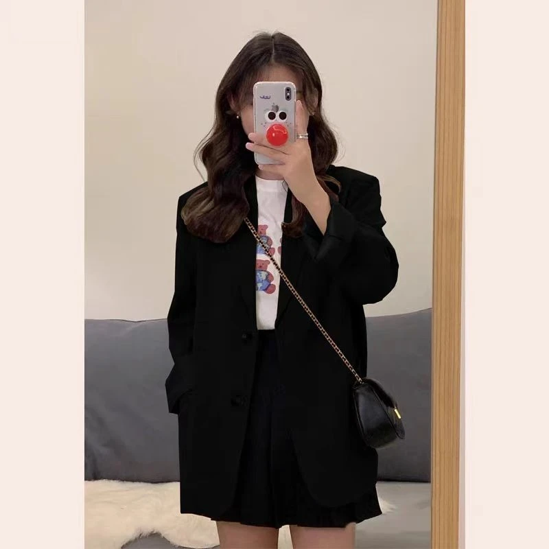 2026 Spring Autumn Korean Style Loose Blazer Women Casual Chic Suit Jacket Petite Fashion Design Sense Top