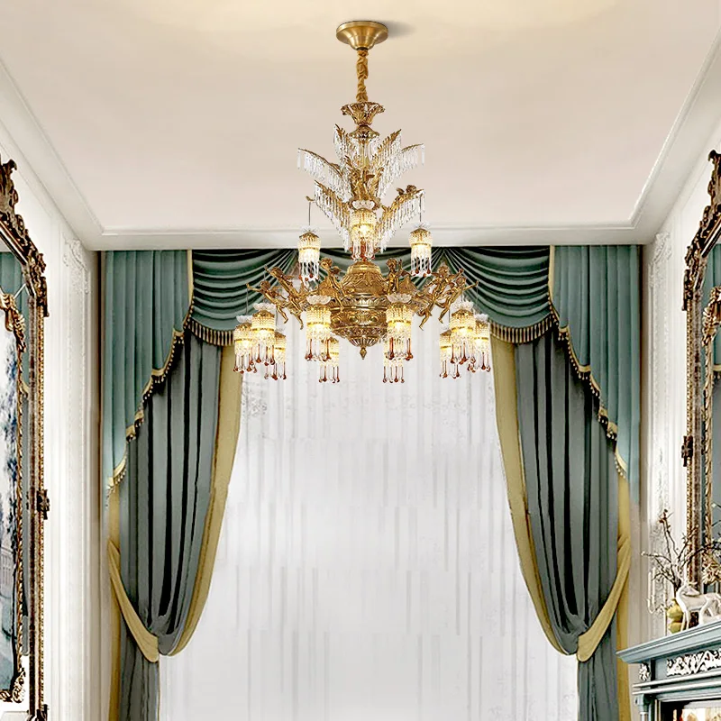 Lustre en cristal en laiton de luxe européen, suspension d'ange rétro, salon, salon, baroque français, villa, duplex, hall, chaussures