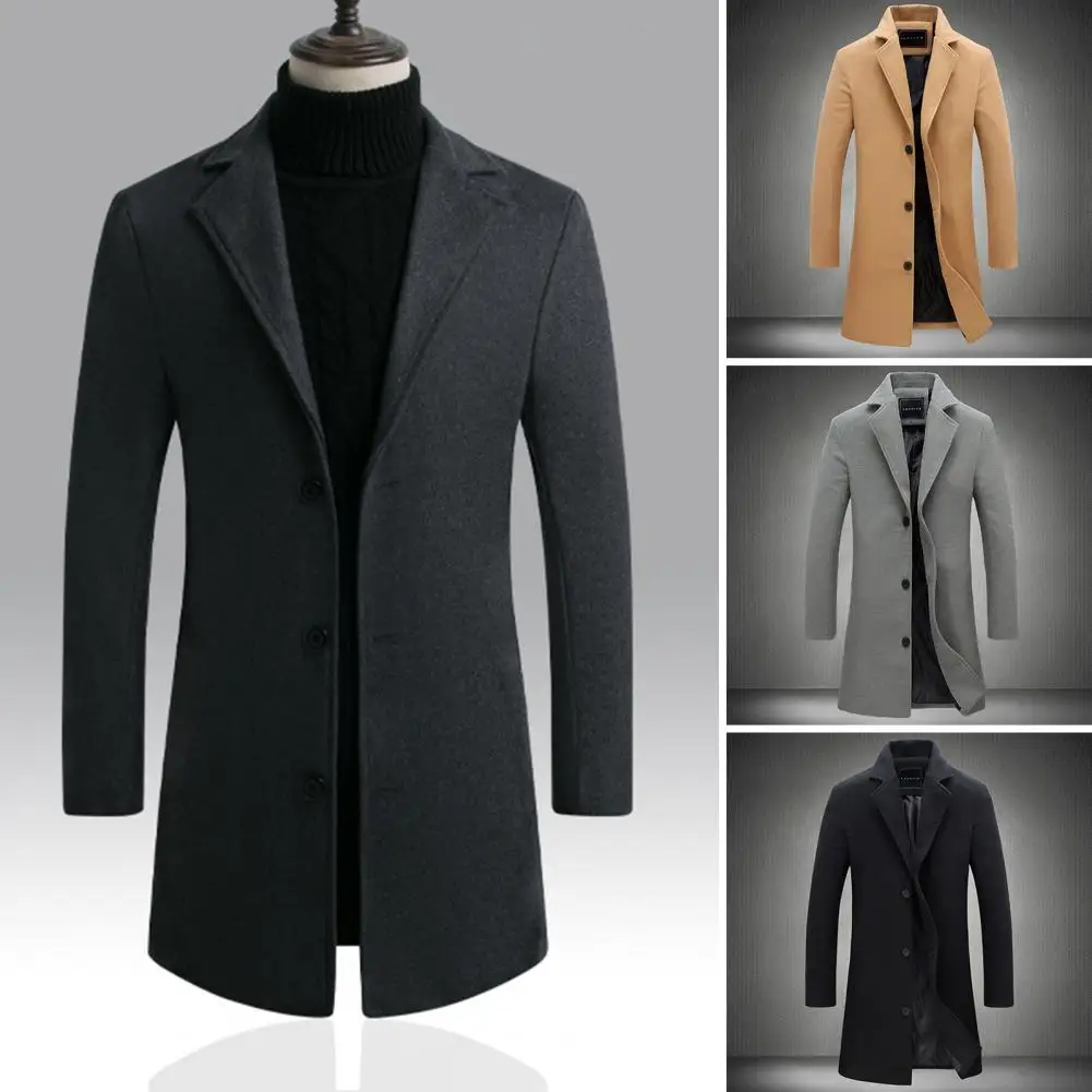 Men Coat Lapel Design Woolen Coat Men's Woolen Coat with Formal Suit Collar Lapel Design Single Breasted Closure for Office