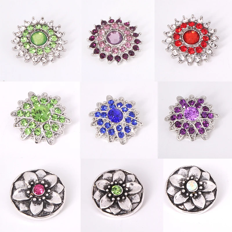 Beauty Colorful Sunflowers Stars Rose Rhinestone Charms Round 18mm snap buttons fit DIY snap necklace bracelet jewelry