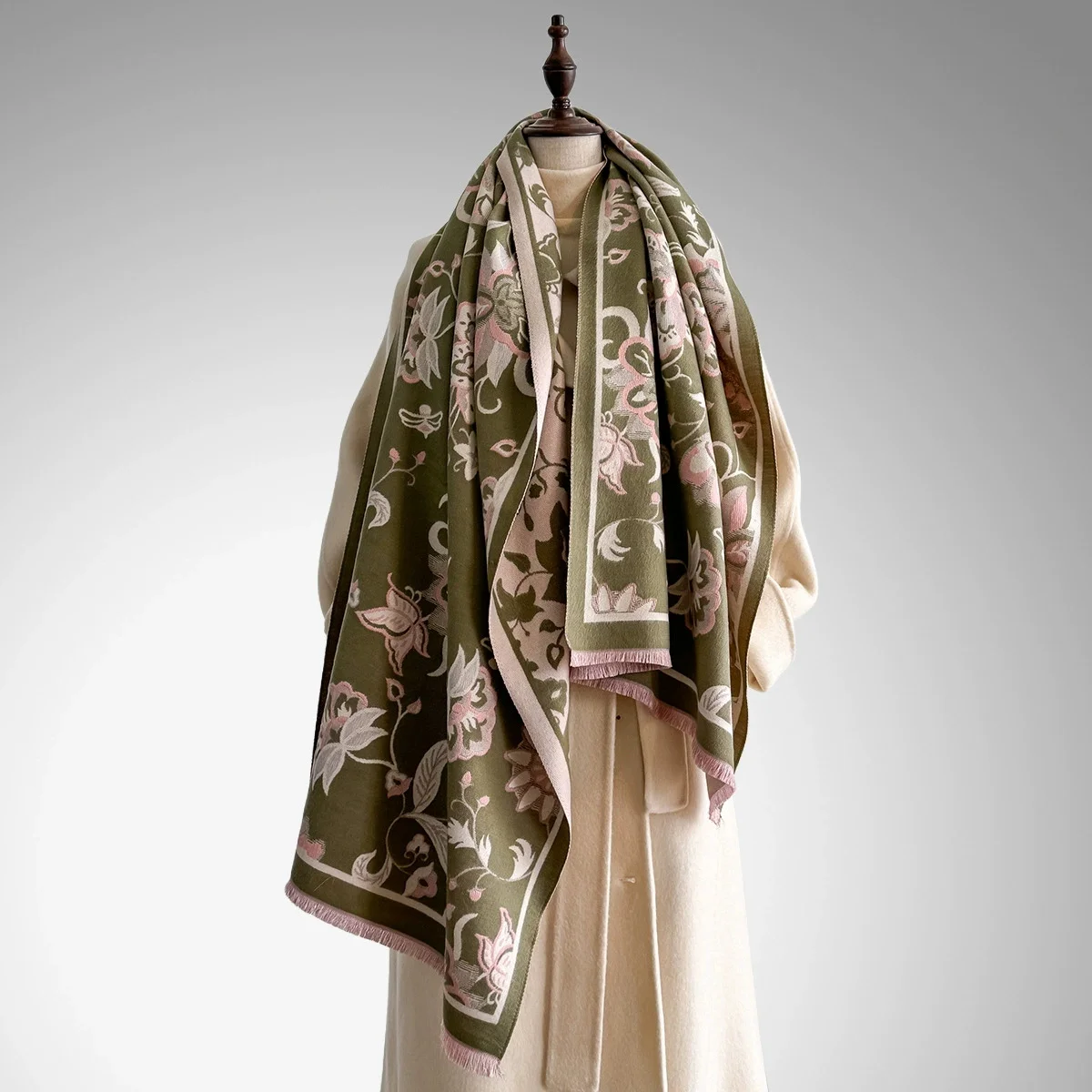 

Новый женский модный зимний шарф из искусственного кашемира с винтажным принтом и кисточками, толстые теплые двухсторонние шали из пашмины, уличные шали