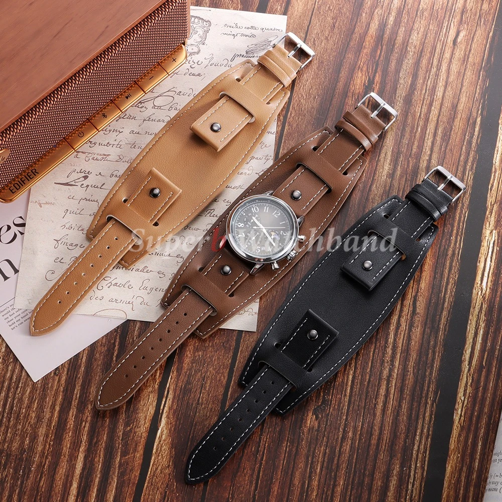 Leather Strap Men's Watch Band for Seiko 20mm 22mm 24mm Retro Style Watch Strap for Men Black Brown Pallet Bracelet