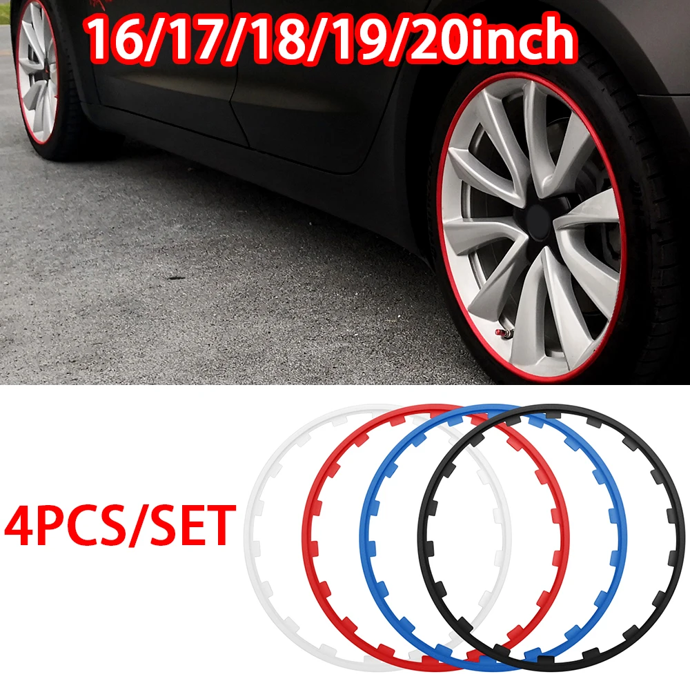 

4PCS 16/17/18/19/20inch Car Wheel Rims Protector Decoration Strip Tire Guard Line Rubber Trim For Tesla Model 3 Y X Z 2017-2023