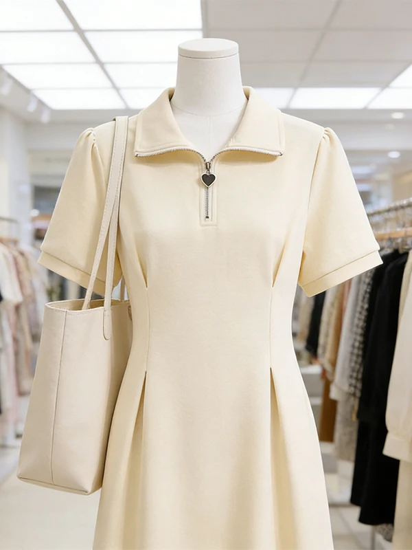 

Large Size Collar Short Sleeve Dress Summer New Style Slimming Turn-down Collar Korean Style Women's Dress Skin-friendly...