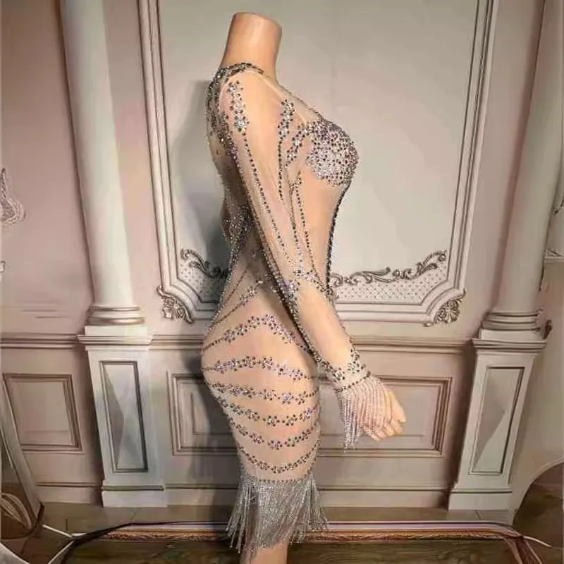 Sexy Transparent Dazzling Diamond Ball Dress Evening Ladies Elegant Gala Vestido De Gala Vestidos Para Mujer De Fiesta Elegantes