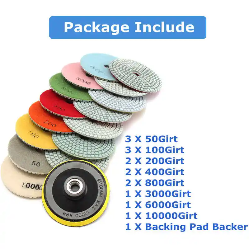 16pcs 100mm 4 inch Diamond Polishing Pads Kit Wet/Dry for Granite Stone Concrete Marble Polishing Use Grinding Discs Set