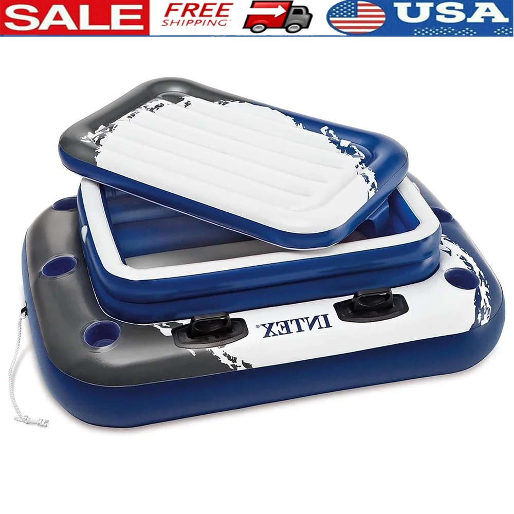 

Inflatable Mega Chill 2 Water Float with Ice Chest Cup Holders Durable Handles Pool Family Fun Relaxation