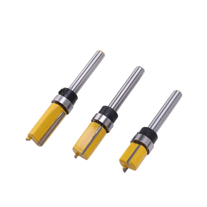 3Pcs 1/4 Inch Flush Trim Router Bit Pattern Bit Top & Bottom Bearing 1/2 Inch Blade Template Edge Wood Trimmer Cutter Carpenter