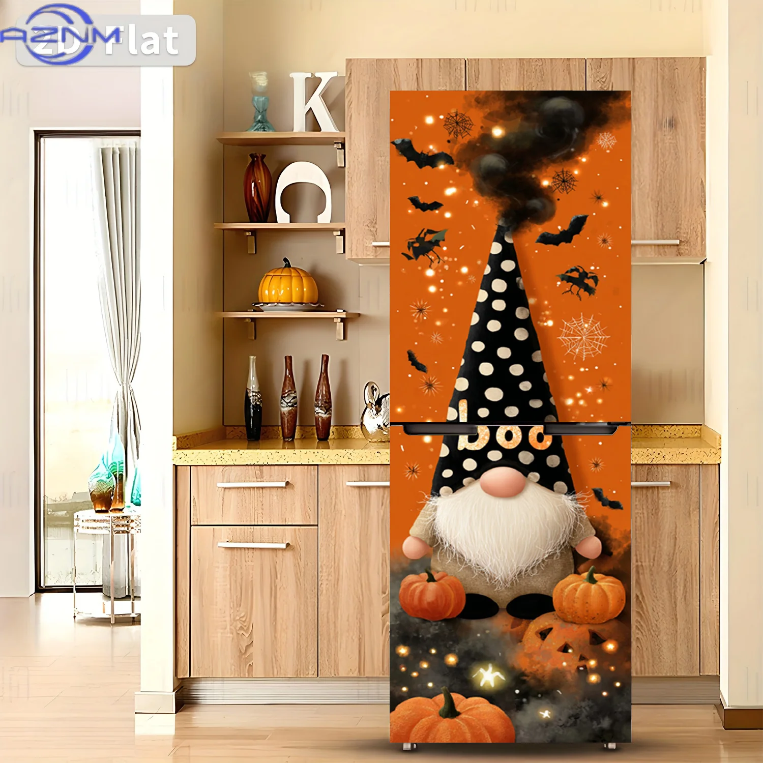 [2D Flat Printing] 1pc Refrigerator Sticker 60×180 Cm Halloween Theme Design of Pumpkin Monster Wall Sticker Decoration Wallpa