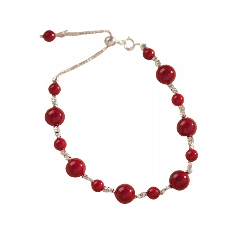 

[Ankela Red] White dripping oil round bead bracelet, pull rope adjustable female niche versatile