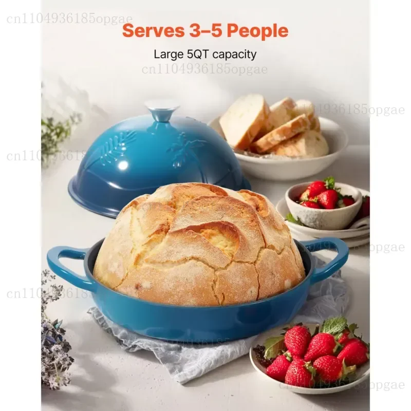 Heavy Duty 5  Cast Iron Dutch Bake Pot for Leavened Bread Baking with Double Handles and Lid