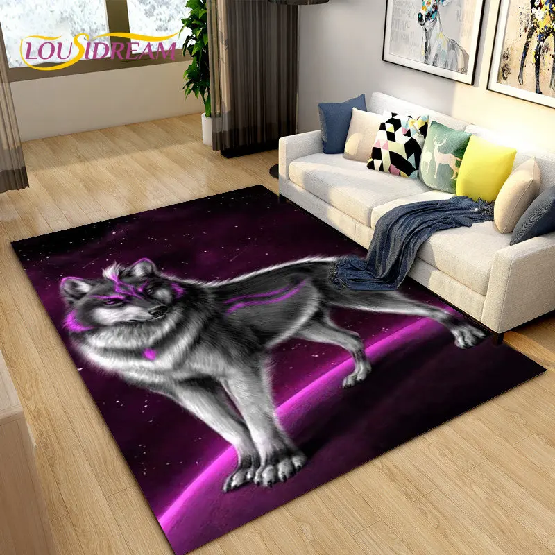 3D Wolf Spirit Animal Area Rug,Carpet Rug for Living Room Bedroom Sofa Doormat Decoration,Children Play Game Non-slip Floor Mat