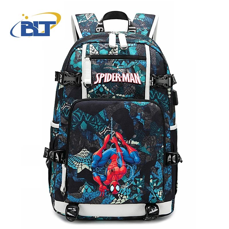 Spiderman printed student schoolbag youth backpack usb travel bag kids gift for boys and girls