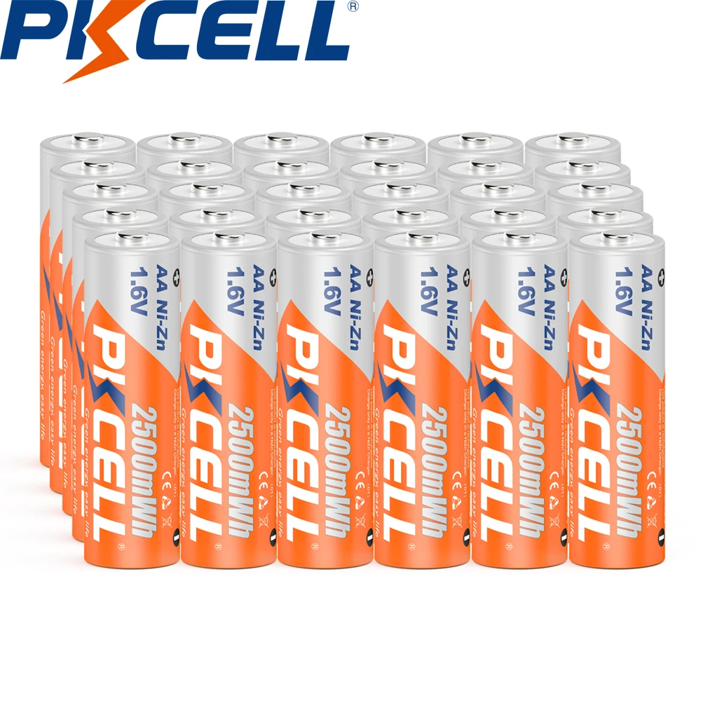 30PC PKCELL AA Batteries 2500MWH 2A 1.6V NIZN AA Rechargeable Battery Baterias Bateria
