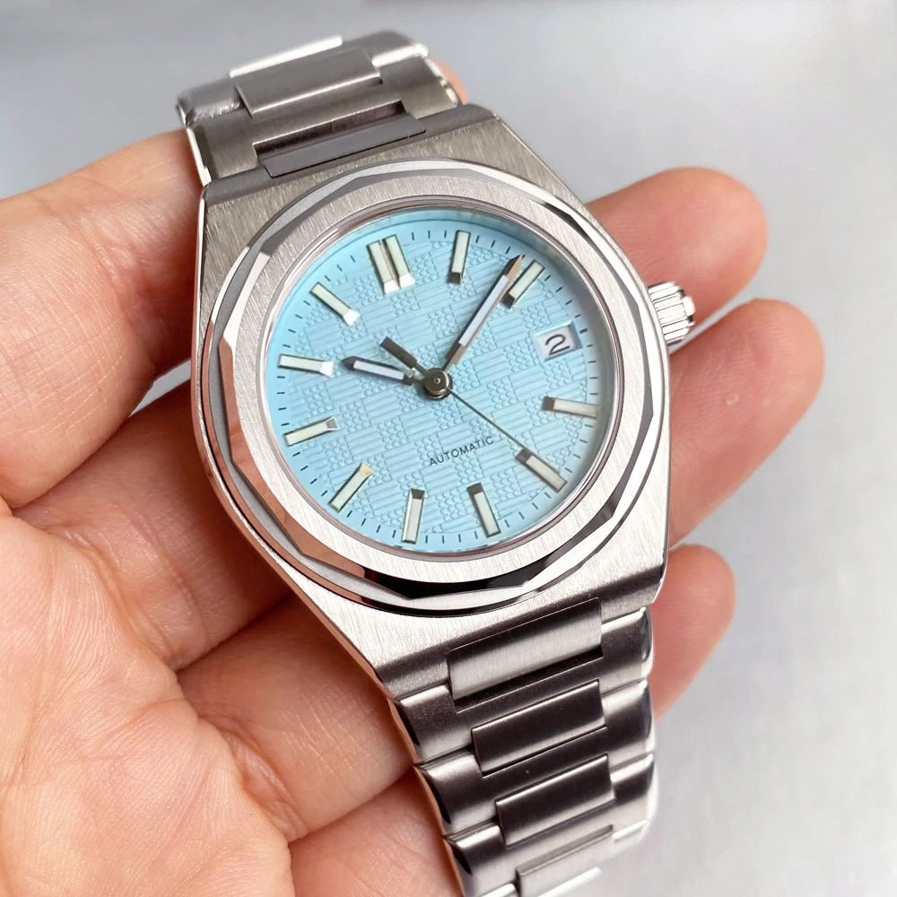 40mm Tandorio Japan NH35A Automatic 200M Dive Men Watch Green Blue Grid Dial Lume Sapphire Luxury Clock Stainless Steel Bracelet
