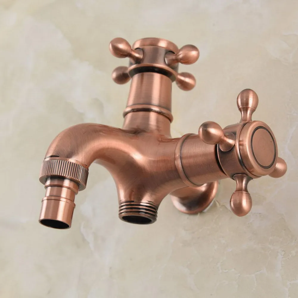 Antique Red Copper Two Handles Kitchen wall mounted Laundry bathroom dual purpose Cold Tap Garden Washing Machine Faucet aav503