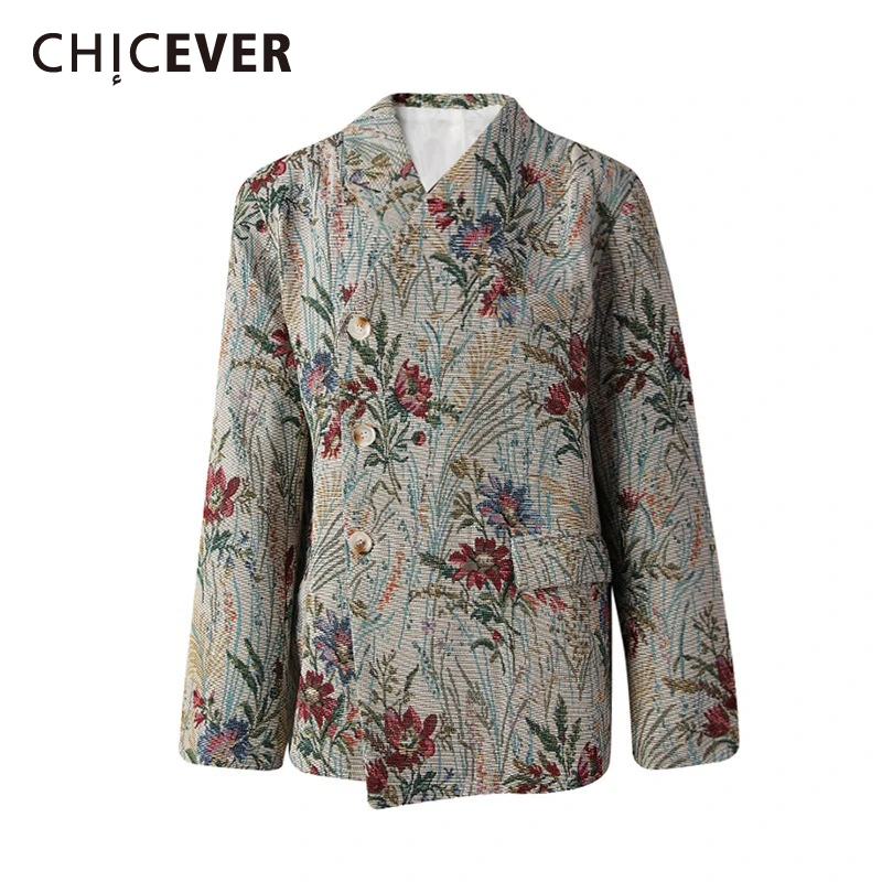 

CHICEVER Hit Color Spliced Print Female Jacket Lapel Long Sleeve High Waist Temprament Women's Jackets Summer New Style Fashion
