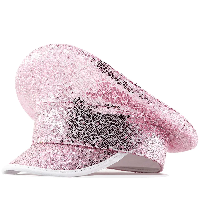 

Diy Four-color Sequin Flat-top Hat Women's Cap Party Hat Stage Performance Hat Navy Hat Cross-border Performance Beret