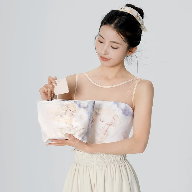 Sac de maquillage imprimé pour femmes et adolescentes, sac de maquillage à fermeture éclair, sac de rangement de grande capacité, sac de danse