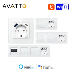 AVATTO EU Stand WiFi Smart Light/interruttore per tende, termostato WiFi, presa a muro Tuya con porta USB di tipo C, funziona per Alexa Google Home