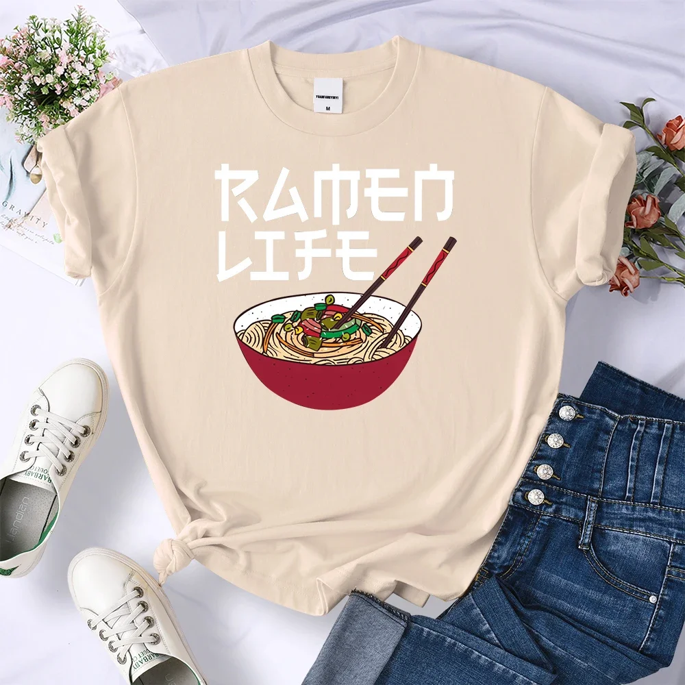 Breathable Letter Print T-Shirt  A Bowl of Sushi Noodles Street Fashion Tops Clothing Womens Summer Tops Fashion Casual Tee