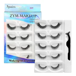 5 Pairs Reusable Self-adhesive Fake Eyelashes Lightweight Fluffy Strip Lash with Tweezer Natural Waterproof Eye Lashes