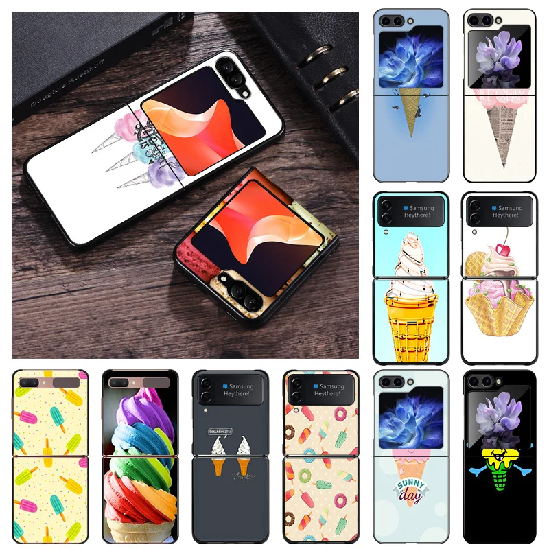Coque de téléphone noire 256 pour Samsung Galaxy Z Flip6, Flip 6, 5, 4, 3, Flip3, Flip4, Flip5, 5G, crème glacée, dessin animé, coque rigide