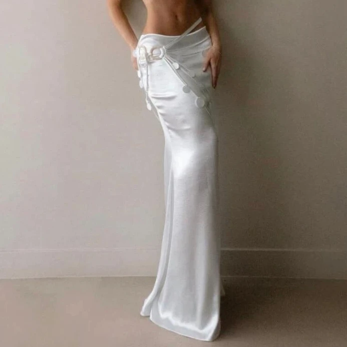 Sexy Satin Women's Set Sequine Halter Corset Crop Top And High Waist Long Skirt Suit Two Piece Set Beach Vacation Costume Outfit view 2