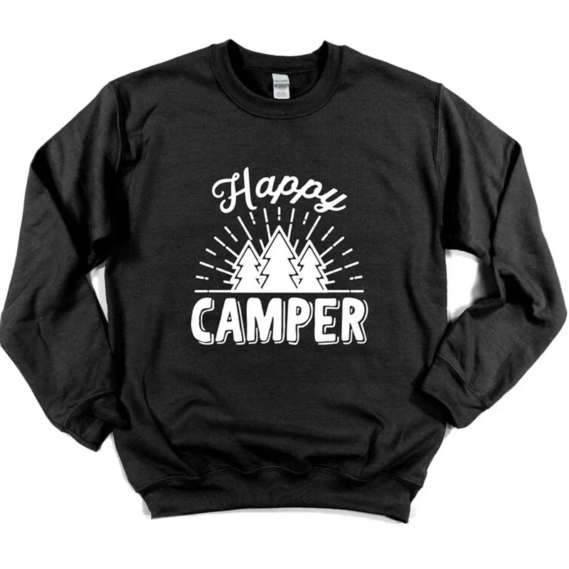 

Harajuku Happy Camper Long Sleeve Streetwear Sweatshirt Women Full Femme Hoodie Camping Outfits Causal Winter Clothes Dropship