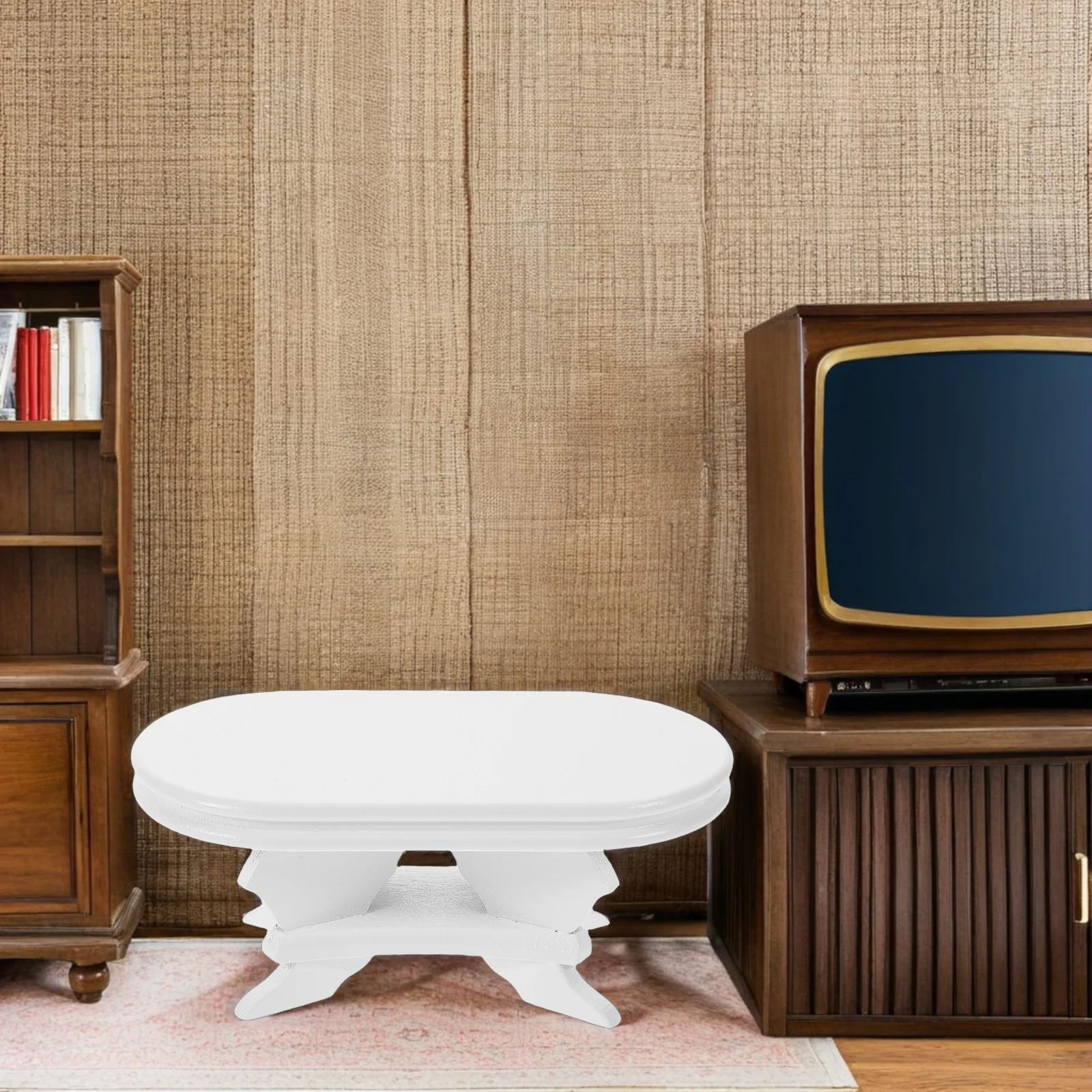 Elegant Miniature Dollhouse Dining White Wooden Side For Kids Pretend Play Scene Decoration Furniture Living Room