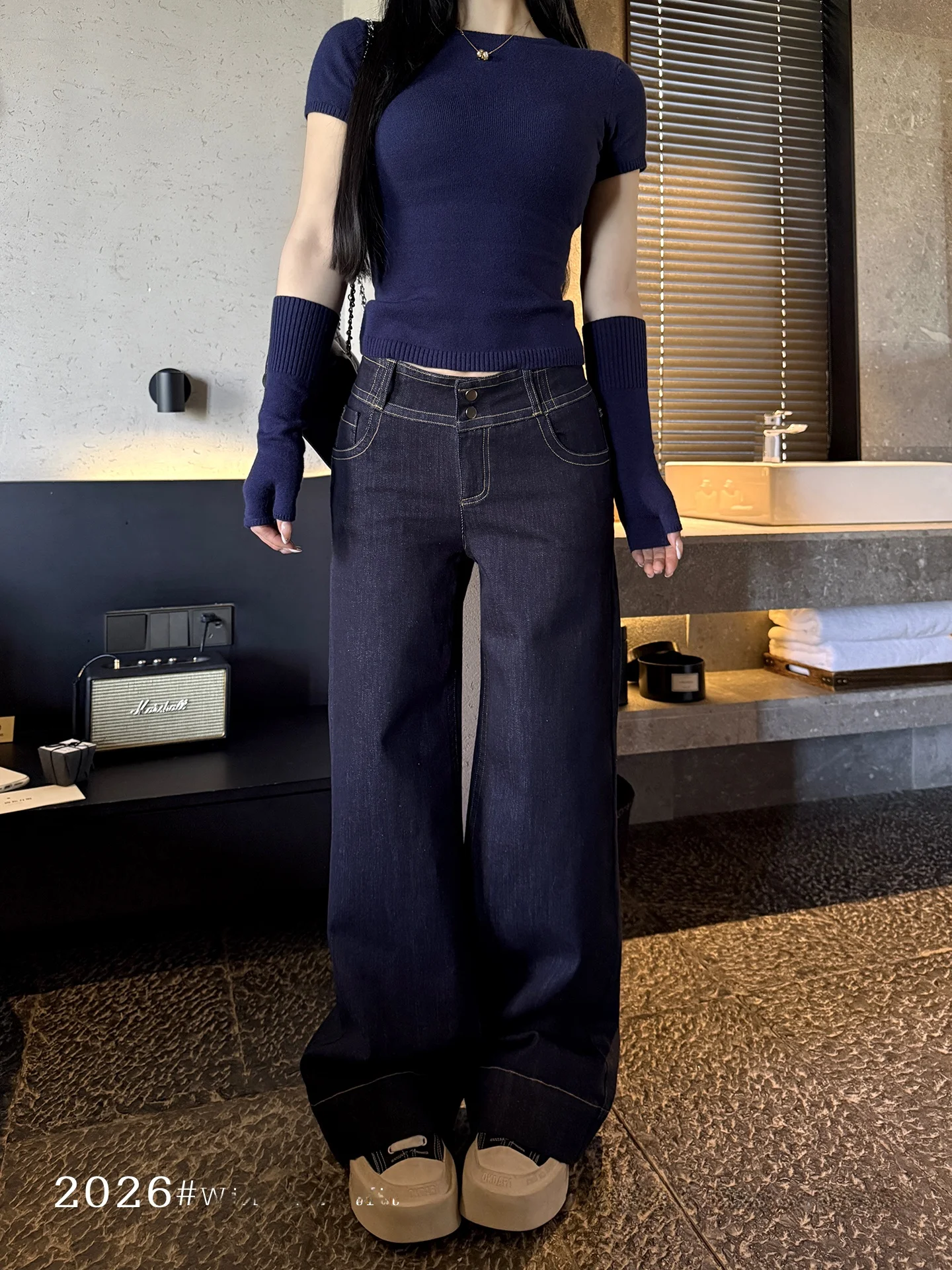 

Loose Women's Jeans High Waist Cotton Denim Straight ape Design for Plump Ladies Pear ape Slimming Long Trousers