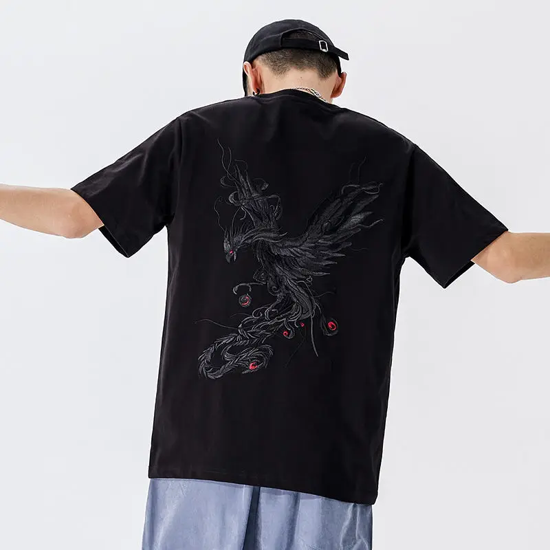 New Summer Chinese Style Embroidered T-shirt Men Half-sleeved Loose Casual Top - Image 5