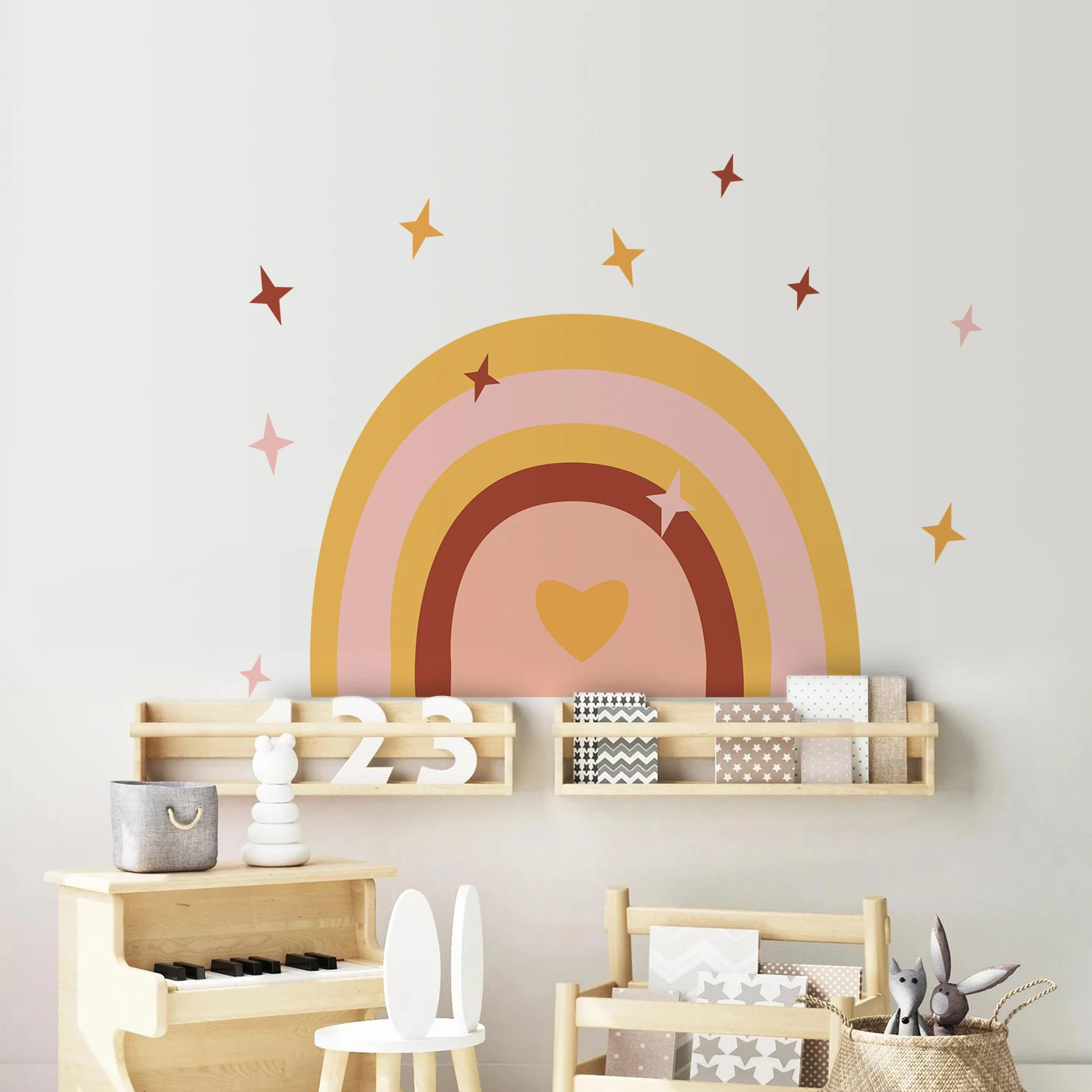 Cartoon Boho Rainbow Wall Sticker Wall Decals Home Decorations Color Mural Sticker Baby Living Bedroom Ornament Home Wallpaper