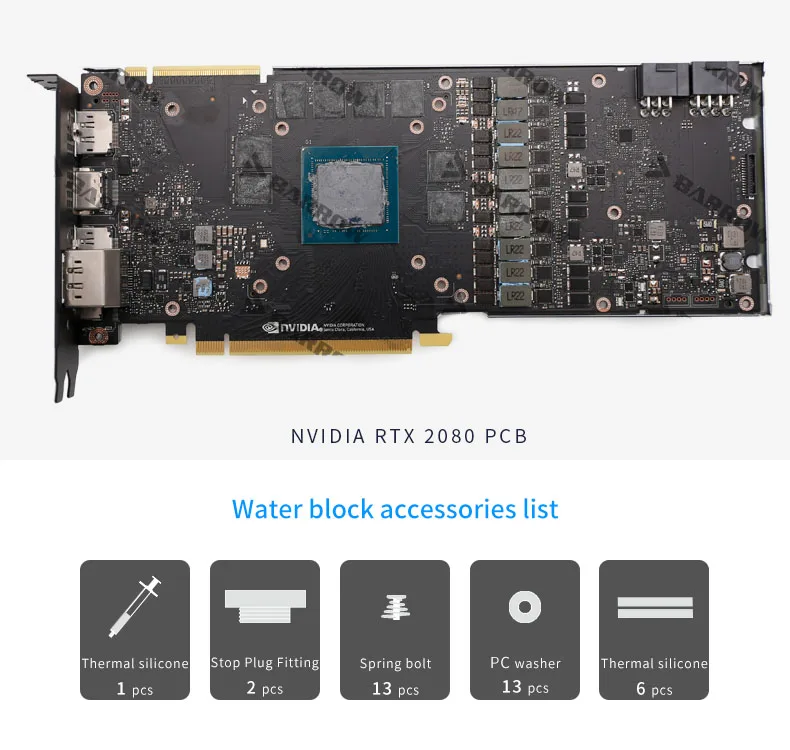 Barrowch Water Block Use for NVIDIA RTX 2080Ti/2080 Founders Edition/Reference Edition/Full Cover GPU Block Support Backplate