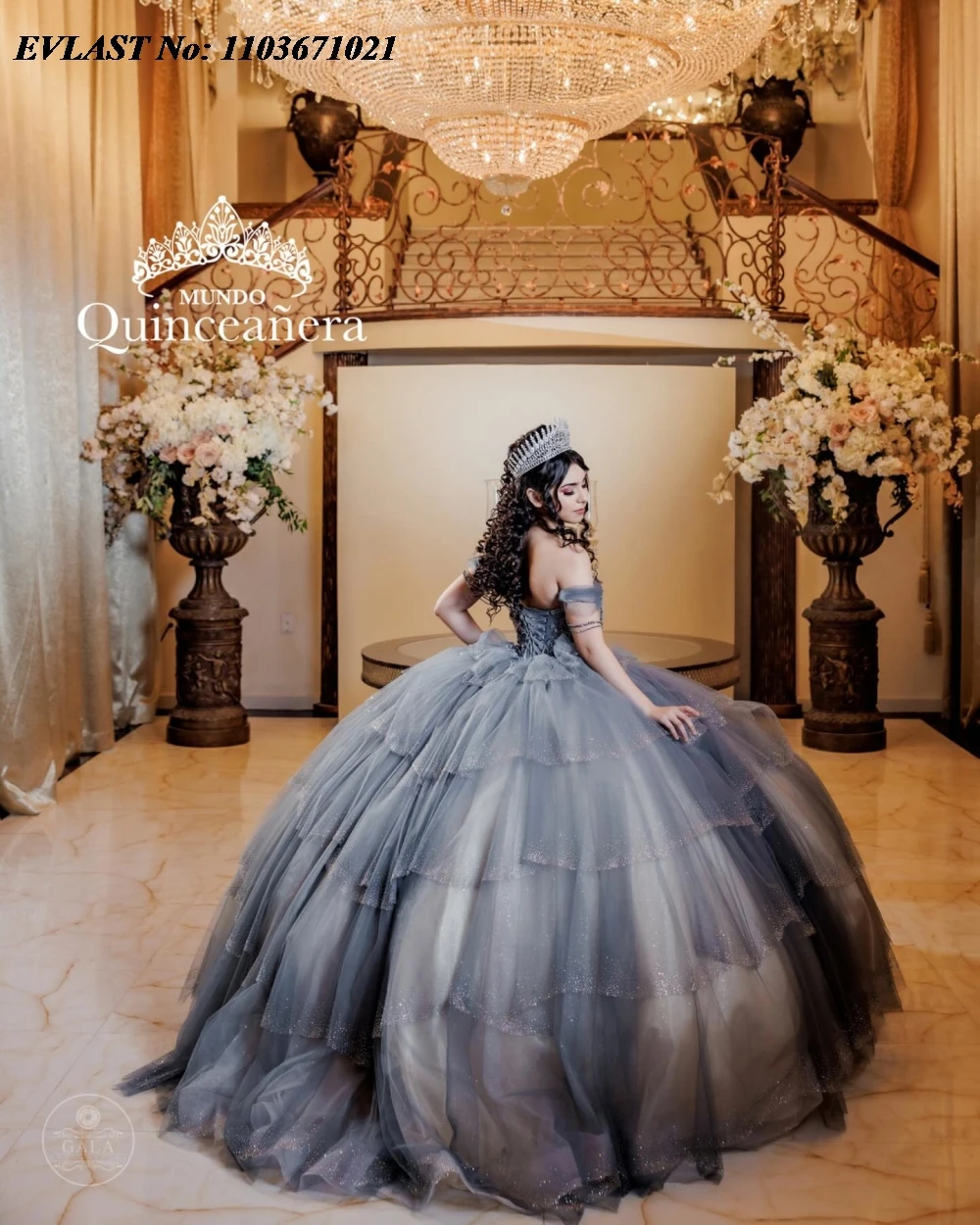 EVLAST berkilau abu-abu Quinnceanera gaun bola gaun mengkilap Applique manik-manik kristal berjenjang korset manis 16 Vestidos De 15 Anos SQ662